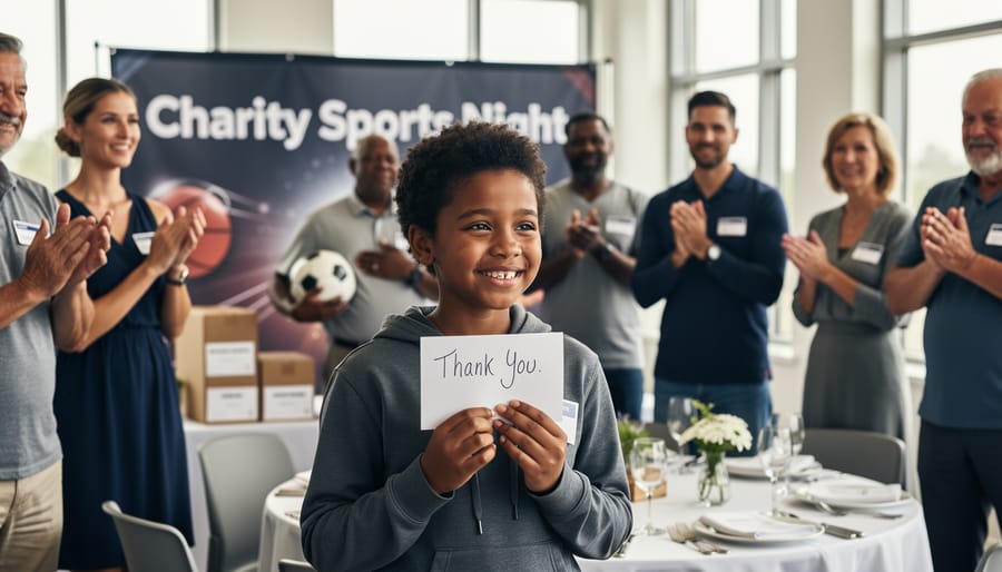 Child's hands holding colorful handmade thank-you card with drawings